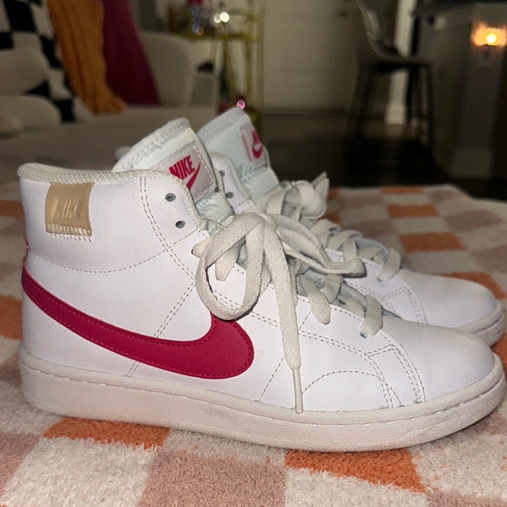 Nike White and Pink High-Top Sneakers